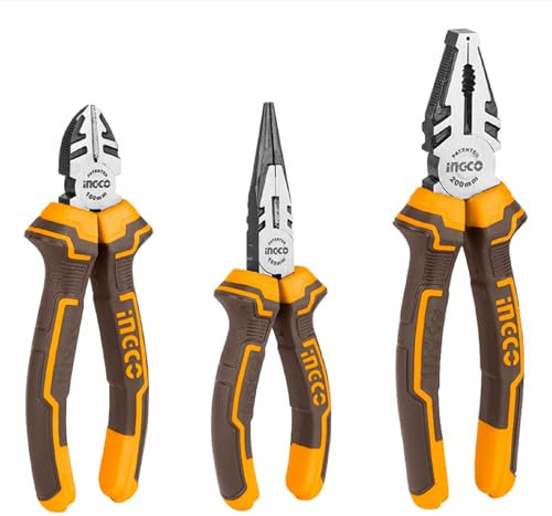 INGCO 3PCS Pliers Set Hand Tools Set, 8 Combination Plier and 6 Diagonal Cutting Plier and 6 Long Nose Pliers