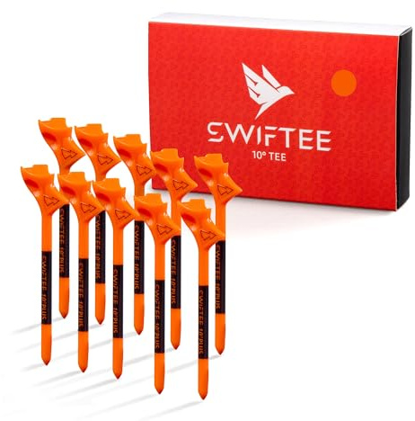 SWIFTEE Tee da golf a 10 gradi per driver o ferro da stiro, aiutano a ridurre spin & slice, migliorano distanza e precisione (confezione da 10 Tee) (arancione, 83 mm)