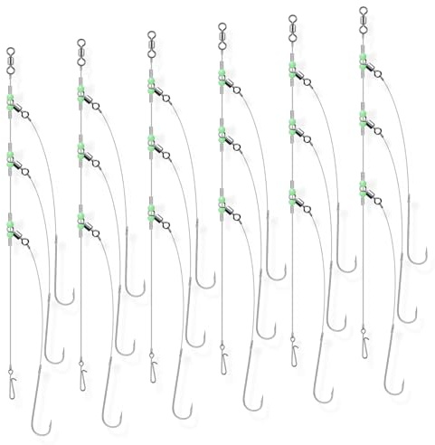 Dr.Fish Set med 6 strandgjutning havsfiske, flapper rigg-kombinationer, storlek 2/0 fiskekrok, handknuten för kustfiske, redo att användas