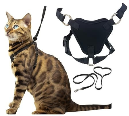 Wanym Katzengeschirr mit Leine Ausbruchsicher, Katzenleine mit Geschirr für Katzen, Verstellbares Katzen Geschirr Kontrollierende Atmungsaktive Katzenleine mit Reflektierenden Streifen,S