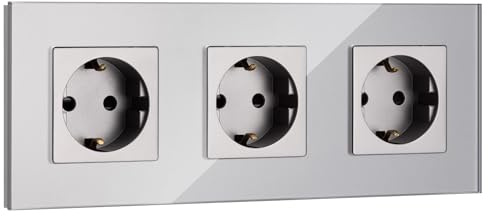 Navaris Enchufe con marco de cristal - Enchufe Schuko tipo F triple para empotrar - Placa de vidrio empotrable en pared con diseño elegante - Gris