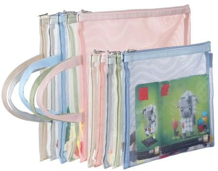 20 pacchetto Borse con cerniera a maglia colorate, stoccaggio e organizzazione del giocattolo del puzzle in nylon, sacchetto con cerniera per giochi di ufficio scolastico (10 pezzi A4 + 10 pezzi A5)