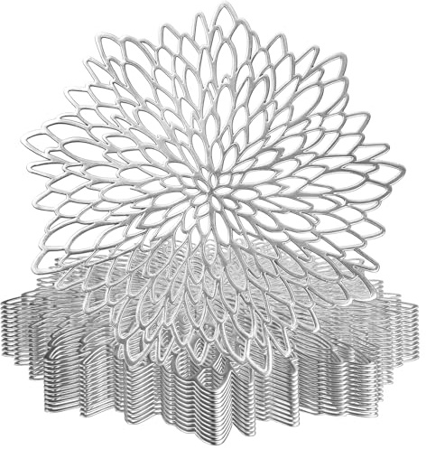 wiipara 12er Set Platzsets Tischsets Abwaschbar Rund (Ø38cm, Silber) | Moderne PVC Platzdeckchen Weihnachten Dekorative Tischunterlage Esstisch Platzteller für Küche Zuhause Hochzeit Hotel