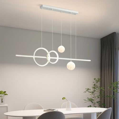 Deliouay Led Dimmbar Pendelleuchte Esstisch, LED Pendelleuchte Modern Esszimmer Hängeleuchte, Mit Fernbedienung, Hängelampe Linear Design Küchelampe Esstischlampe Büro Wohnzimmer Deckenlampe (weiß)