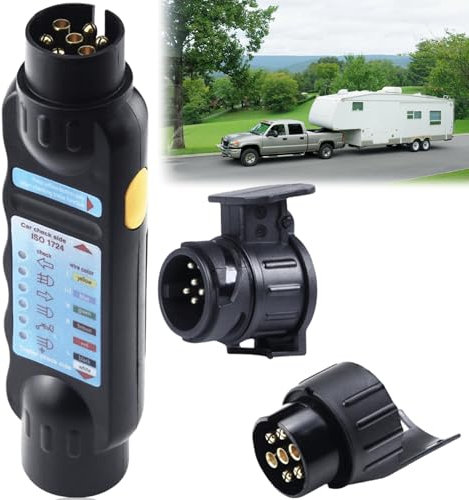 Testeur de remorque à 7 broches - Testeur de prise de remorque - Fiche d'attelage de remorque avec adaptateur 13 à 7 broches et 7 à 13 broches pour éclairage de remorque de voiture 12 V - Dépannage