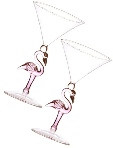 FUNOMOCYA Flamingo Tall Cocktail Glasses 2pc Set 200ml Pink Frosted Glass Wear Resistant Multi-Function Wine Glasses Party and Wedding Supplies