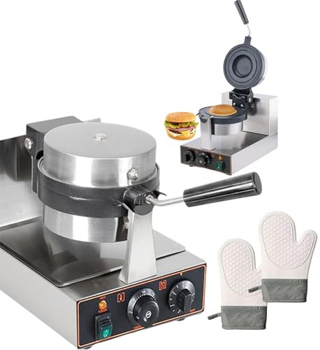 forplubossmmp Pressa per Hamburger Elettrica Rotante A 90° | Pressa per Hamburger Commerciale Antiaderente | Riscaldamento Bifacciale 1300W | Macchina per Sandwich in Acciaio Inossidabile(con Guanti)