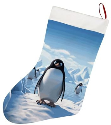 Antarktis-Weihnachtsstrumpf aus rotem Filz, Weihnachtsstrümpfe mit weißer, superweicher Plüschmanschette für Weihnachtsbaum, Urlaub, Kamin, Familiendekoration