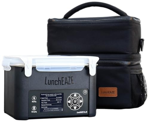 LunchEAZE XL Cordless Heated & Electric Lunch Box – Battery-Powered, 6-Cup Capacity, 220°F, Automatic Scheduled Heating, Insulated Bag for Hot Meals Anywhere