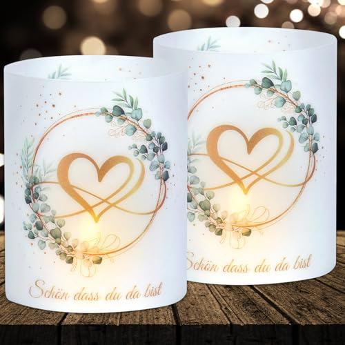 16 Windlichter Tischdeko Liebe Hochzeit Deko Mr & Mrs Jahrestag Schön DASS Du Da Bist Teelichter und Kerzendeko