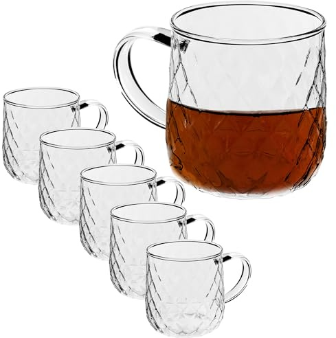 KADAX 6er Set Teegläser 350ml, Gläser mit Griff, spülmaschinenfest, Trinkgläser für Kaffee, Tee, Wasser, Saft, Drink, Garten, Saftgläser, Wassergläser, Gläserset, Glastassen