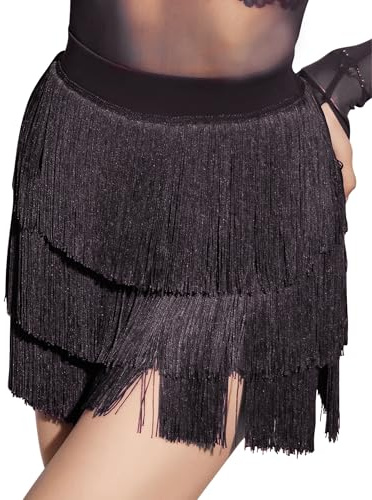 SEAUR Gonna da Ballo per Donne, Gonna Latina, Gonna Tango, Gonna con Nappa, Gonna Rumba, Gonna per Danza del Ventre, Ideale per Festa in Discoteca, Cha Cha, Ballo da Sala, S M L XL, Nero , L