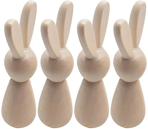 Garneck 4stücke Unbemalte Holzkaninchen Figuren Für Diy Bastelprojekte Kreative Deko Für Erwachsene Unvollendete Holzsteckpuppen Zum Bemalen Und Gestalten