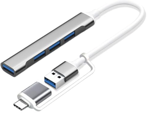 Leloco USB Hub 3.0, 4-Port Verteiler,Mit USB3.0- und USB-C-Schnittstelle, USB Mehrfachstecker, Splitter für MacBook, PC, Laptop,Tastatur, Mobile HDD, Handy, Maus und mehr