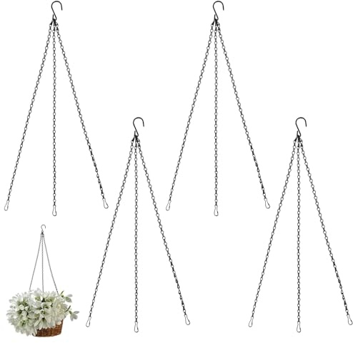 XNJIHWA 4Pcs Hanging Basket Chains Plant Hanger Metal Chains with Clip Hook Baskets for Flower Baskets,Planters,Bird Feeders,Bird Cages,Lanterns,Ornaments,Black