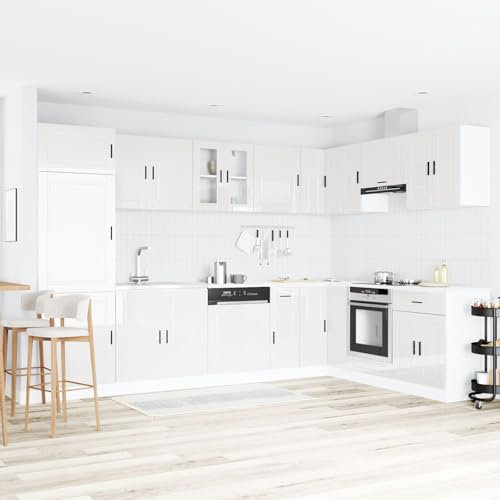 Gecheer Unterschrank Porto mit Spüle Hochglanz Weiß 80x46x84,5 cm Holzwerkstoff, Küchenunterschrank, Unterschrank für Küche, Küchenzeile, Küchenschrank