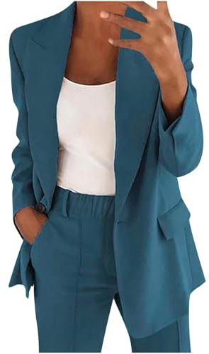Traje de negocios para mujer, conjunto de tallas grandes, traje de pantalón de manga larga, traje de negocios, conjunto de dos piezas, blazer monocolor, pantalones largos festivos, trajes deportivos