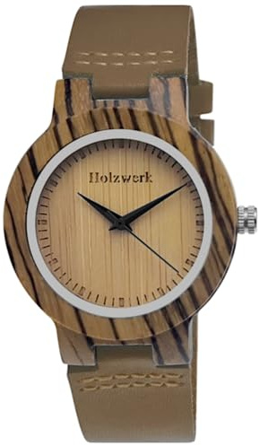 Holzwerk Germany® SINA Brown handgefertigte Designer Damenuhr Öko Natur Damen Holz-Uhr Leder Armbanduhr Analog Klassisch Quarzuhr in Braun
