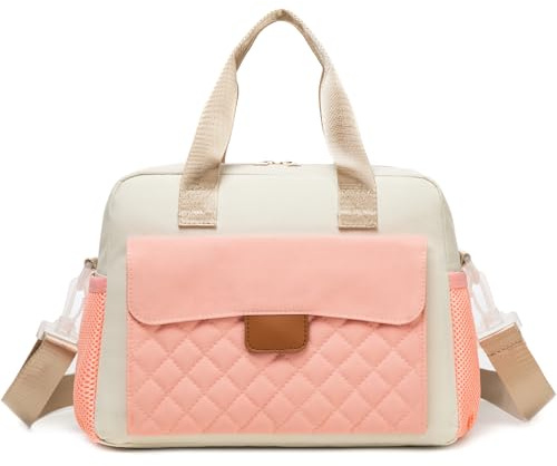 Beaulyn Preppy Lunch Bag for Girls School, Cute Lunch Bags for Women, Insulated Lunch Box with Multiple Compartments & Shoulder Strap, Stylish Quilted Lunch Tote Bag for Adult Ladies Work - Pink