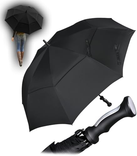 iX-brella Ombrello da golf in fibra XXL, 130 cm, automatico, doppio tetto con rivestimento di ventilazione, Nero, 130 cm