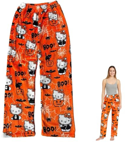 Cartoon Pyjama,Pyjama Hose,Flanell Pyjama Hose Damen,Lang Flanell Pyjama,Schlafhose Weich,Halloween Schlafanzug Damen,Schlafanzughose Damen Lang,Halloween Pyjama,Anime Cartoon Casual Herbst-Winter