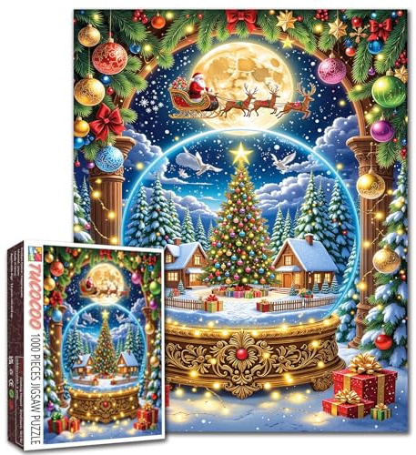 Puzzle boule de cristal de Noël de 1 000 pièces pour adultes et débutants, village de neige du Père Noël, jeux d'activités familiales, puzzle coloré pour décoration d'intérieur, cadeaux, 50,8 x 68,6