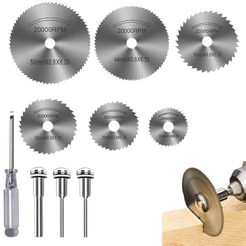 10Pcs Dremel Cutting Discs & Saw Blades Set, 22-50mm for Metal Wood Plastic, Includes Mandrels, Compatible with Dremel and Other Rotary Tools for DIY Projects