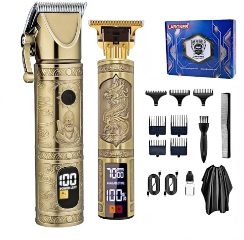 Cortapelos para hombres profesionales, kits y juegos de recortadora de barba, recortadora de pelo inalámbrica para hombre, afeitadoras eléctricas, máquina de corte de pelo con pantalla LED (bronce-2