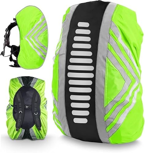 Merzio Waterproof Backpack Cover, High Visibility Reflective Rucksack Cover with Adjustable Anti-Slip Buckle Strap, Rainproof Bag Protector for Hiking, Camping, Cycling Outdoor Travel (Green)