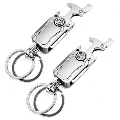 2PCS Porte Clef Multifonction, Porte Clef Personnalisable avec Mousqueton Porte Clé, Décapsuleur et Porte Clef Voiture, Métal Robuste, Pratique pour Hommes, Usage Quotidien