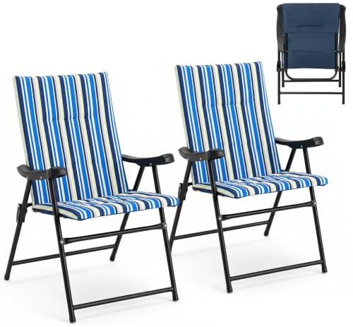 COSTWAY Set of 2 Foldable Beach Chairs, High Back Padded Camping Chairs (2)
