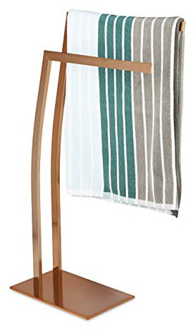 Relaxdays Handtuchhalter WIMEDO, HxBxT: ca. 80x 32x 20 cm, Handtuchständer 2 Stangen, Standfuß, Badaccessoire, Edelstahl