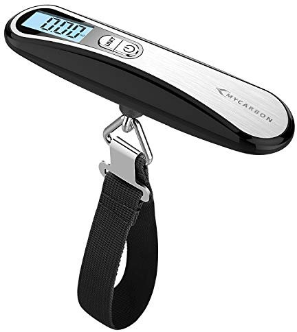 MYCARBON Digitale Kofferwaage Gepäckwaage Analog für Reisekoffer Küche Angeln 50KG / 110 lb Hängewaage Digitalwaage Fischwaage Schwarz