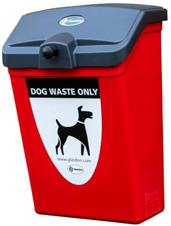 Glasdon Fido 25L Dog Waste Bin Dog Poo Bin Pet Waste (Red, Post-Mounting) | With graphics, Self-returning lid, 25 litre capacity, Moulded plastic liner, Durable & weather-resistant, Hygienic Pet Bin