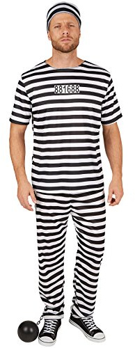 dressforfun tectake Herrenkostüm Sträfling | Trendiges Streifendesign | inkl. Mütze (L | Nr. 301461)