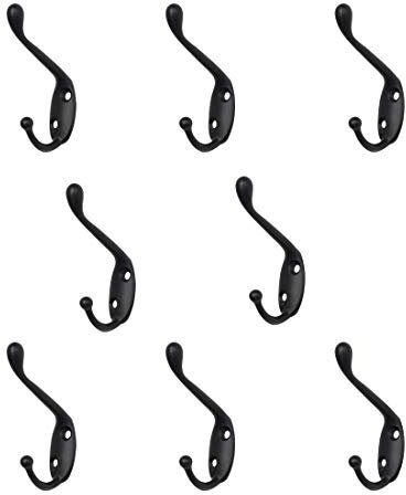 sourcing map Doppelwandhaken Befestigter Mantelhut Doppelte Kleiderhaken Kleiderbügelhalter mit Schrauben Metall Schwarz 8Stk. 55 mm