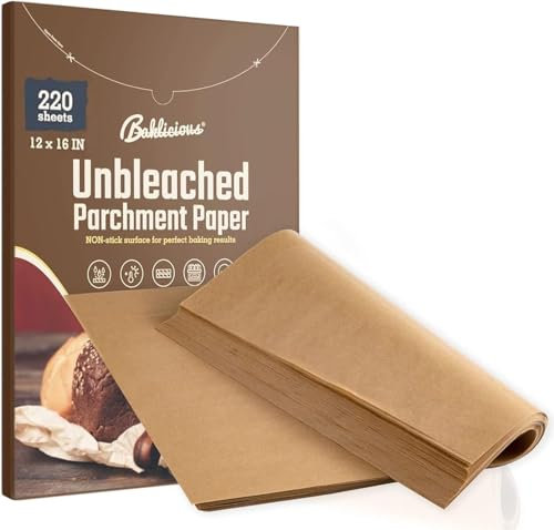 220 Pcs 12x16 in(30.5x40.6cm) Unbleached Parchment Paper Baking Sheets, Baklicious Pre-Cut Heavy Duty Parchment Baking Paper for Air Fryer, Oven, Bakeware, Steaming, Cooking Bread, Cupcake, Cookies