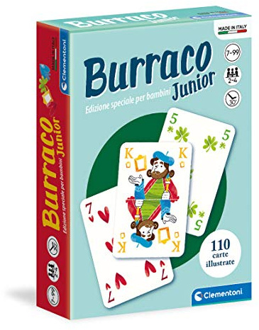 Clementoni - Burraco Junior, Mazzo di 110 Carte Illustrate, Gioco da Viaggio Divertente per Bambini 7+ Anni, 2-4 Giocatori, Idea Regalo, Made in Italy, Lingua Italiana, 16291