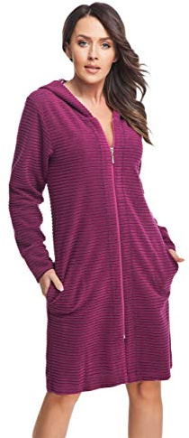 DOROTA kuscheliger und moderner Damen Baumwoll-Bademantel mit Taschen, Reißverschluss & Kapuze, made in EU (XL, fuchsia)