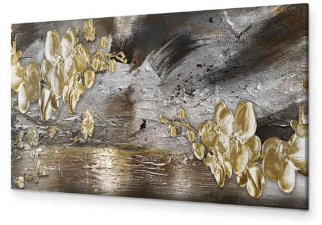 murando - Wandbilder XXL Abstrakt 150x50 cm 1 tlg - großes Wandbild Leinwand Bilder Groß Wanddeko Wohnzimmer Bild Schlafzimmer Kunstdrucke - Blumen Orchidee Textur Floral Grau Beige Weiß b-A-0766-b-a