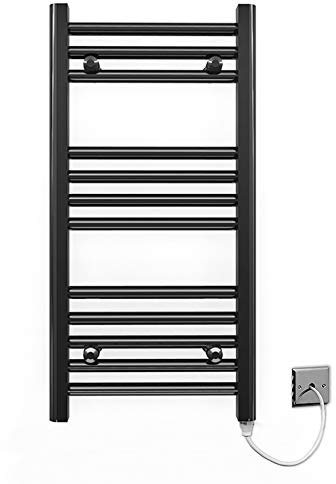 Myhomeware 300mm Wide Flat Black Electric Pre-Filled Heated Towel Rail Radiator For Bathroom Designer UK (300 * 700mm Electric Black)