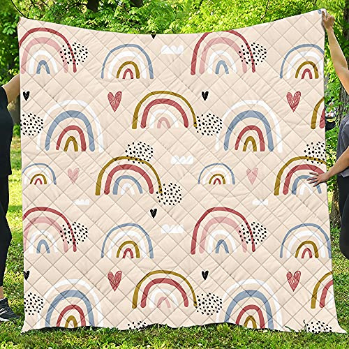Chickw1 Tagesdecke Bettüberwurf Gesteppt, 3D Regenbogen Mikrofaser Tagesdecke Schlafzimmer Steppdecke Decke Überwurf Wohnzimmer Sofaüberwurf für Einzelbett Doppelbett (Sahne,180x200cm)