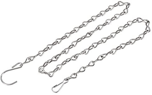 sourcing map Hanging Chains 90cm Extension Link with S Shaped Hooks for Plant Basket Lantern Ornament, Silver Tone Pack of 4