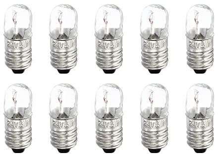 sourcing map E10 Screw Base Miniature Bulbs 24V/5W Warm Yellow Light Mini Lamps with Box, 1 Set/10 Pack