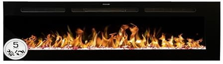 Mystflame Galaxy 72 Pro Wi-Fi - Camino Elettrico da Parete con 13 Colori di Fiamma e Luce Inferiore, Letto di Combustibile in Legno e Cristallo, Termostato da 750/1500 W, Telecomando e Touchscreen