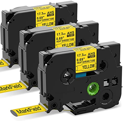 3x Kompatibel mit Brother P-touch Schrumpfschlauch HSe-641 17.7mm Bänder | MarkField Schwarz auf Gelb HSe-641 HSe641 17.7mm Schriftband Heat Shrink Tube, für Ptouch PT-E300/VP E550W/WVP P750WVP E800W