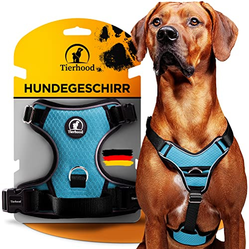 Tierhood Hundegeschirr - Reflektierend, Anti-Zug, Gepolstert für Kleine bis Große Hunde - Blau
