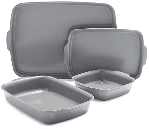 Greenpan Premiere Ovenware Healthy Ceramic Nonstick 4 Piece Bakeware Set, PFOA and PFAS-Free, Rectangular, Square, Quarter, Half Sheet Baking Pans, Warp-Free, Oven Safe to 600F, Dishwasher Safe, Gray