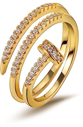 Anten Pink 18K Vergoldete Ringe für Damen | Gold-Wickelring mit kubischem Zirkonia und Spiraldesign, Gold Ring Exquisiter Statement-Schmuck für Frauen und Mädchen，Geschenke für Mütter Mädchen