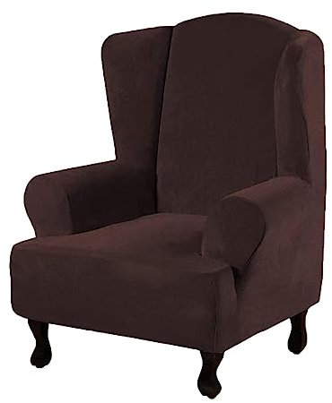 DEZYPZAM Ohrensessel Bezug, Samt Ohrensessel Husse Bezug, Sesselhusse Elastisch Stretch Husse für Ohrensessel, Sesselhusse Sofabezug Stuhlbezug Mit Armlehne (Kaffeefarbe)
